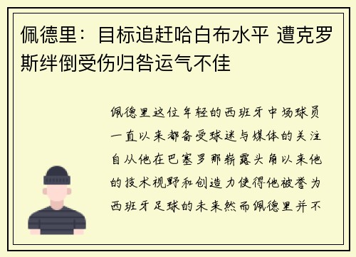佩德里：目标追赶哈白布水平 遭克罗斯绊倒受伤归咎运气不佳