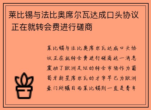 莱比锡与法比奥席尔瓦达成口头协议 正在就转会费进行磋商